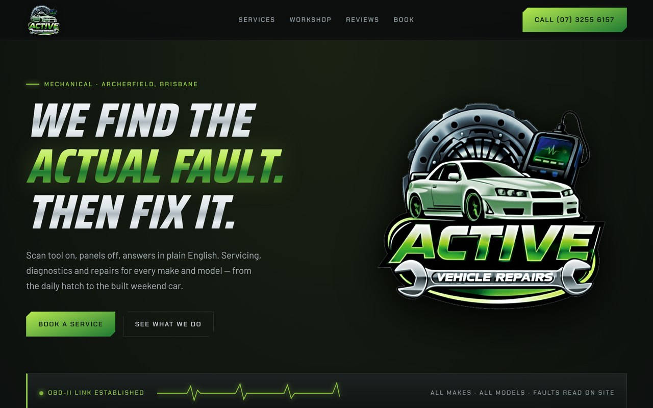 Active Vehicle Repairs website homepage